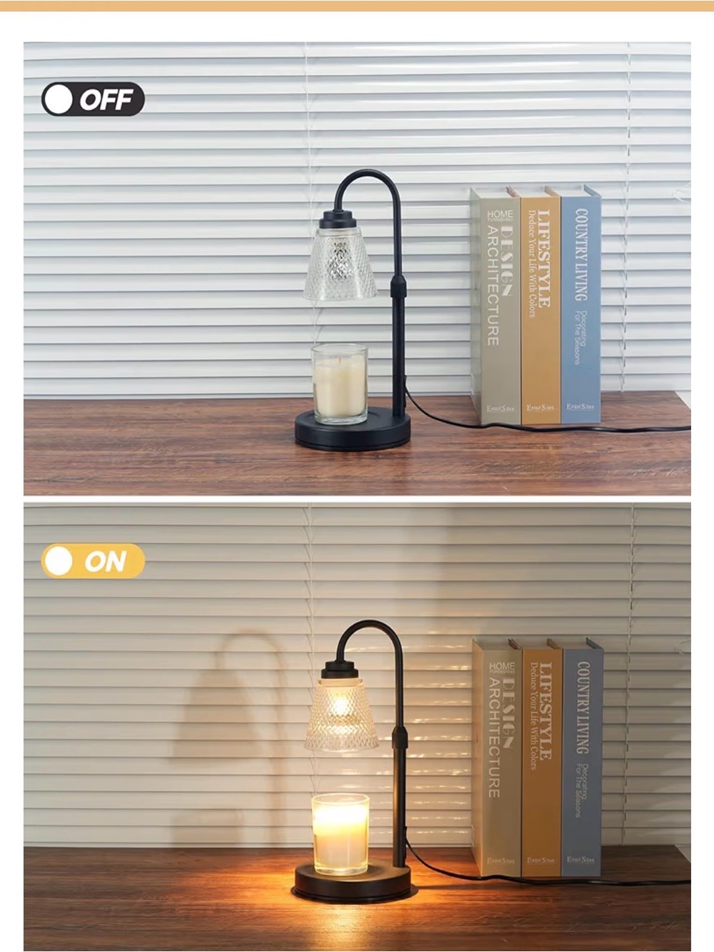 Classic Black Table Lamp with Textured Glass Shade - Home Dining candle warmer - Picture 7 of 7